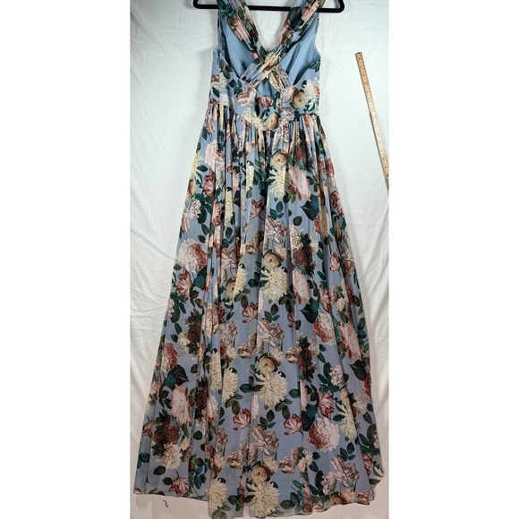 Floral V-Neck Maxi Dress Sleeveless Crystal Brooch Dusty Blue Formal NWT sz 4 - Picture 16 of 16